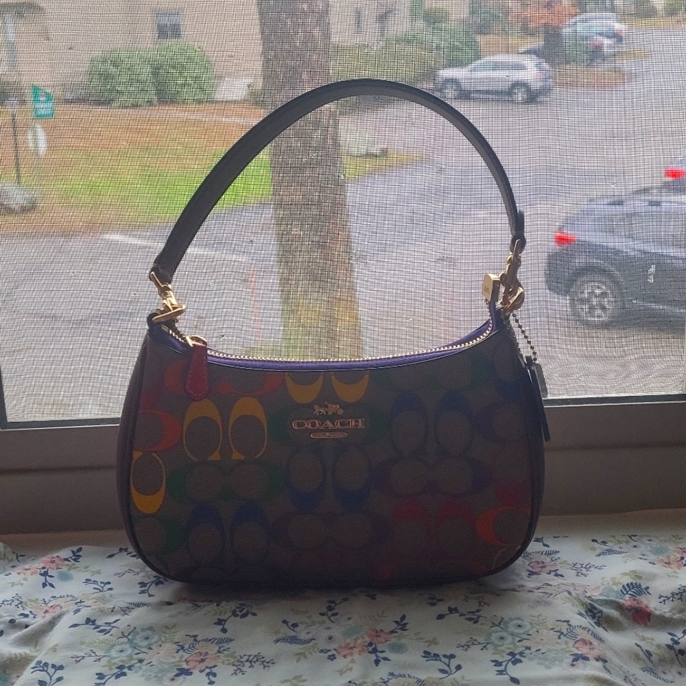 Coach Outlet Teri Shoulder Bag Rainbow Signature Canvas